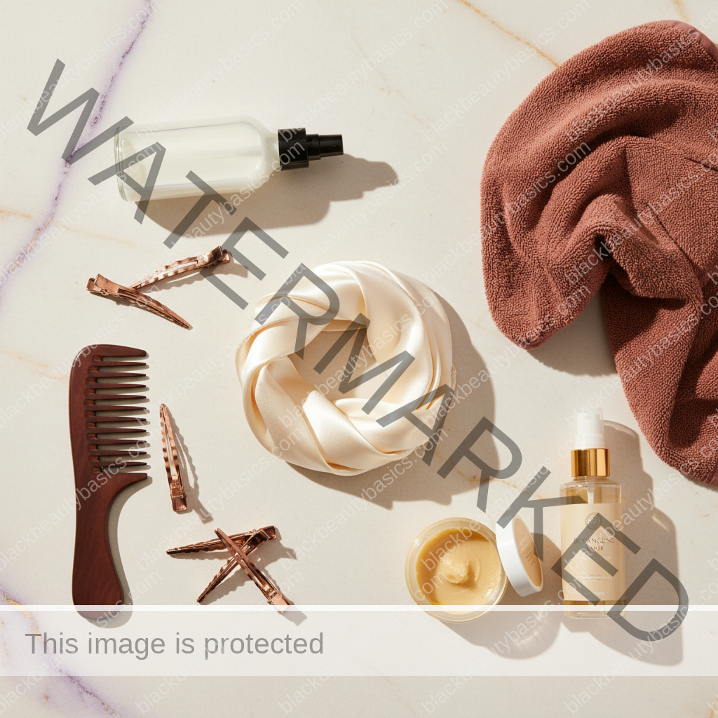 Natural-hair care essentials for How to Take Down Braids Without Losing Length in ivory plum bronze and soft gold tones