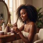 Melanin-rich Black woman with rich brown skin and textured hair in a warm editorial natural-hair routine moment for How to Make Wash-and-Go Styles Work on Tightly Coiled Hair