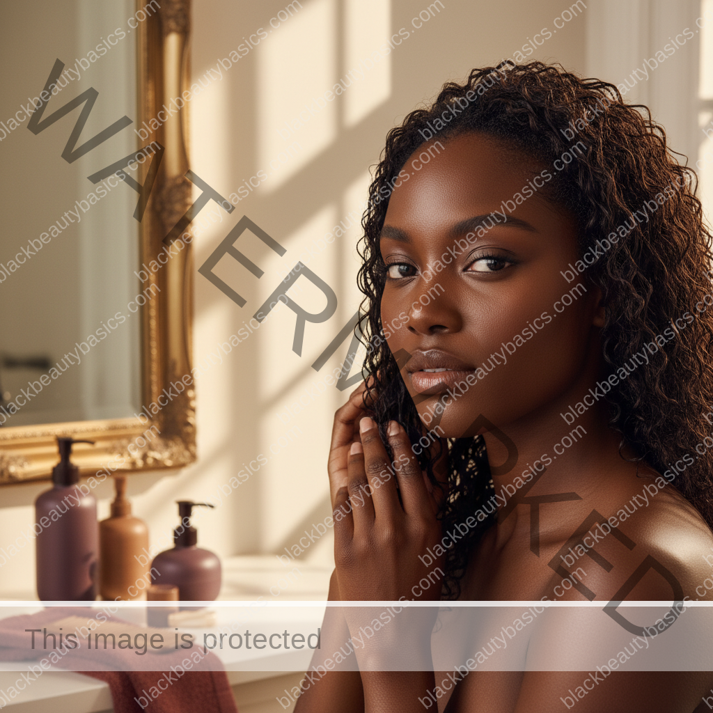 Melanin-rich Black woman with rich brown skin and textured hair in a warm editorial natural-hair routine moment for Wash Day Routine for 4C Hair With Low Energy