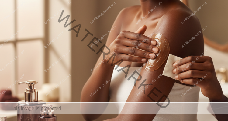 Melanin-rich Black woman with rich brown skin in a warm editorial body care moment for Waxing vs Sugaring on Dark Skin: Which Is Gentler for PIH-Prone Skin