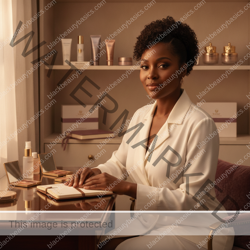 Melanin-rich Black woman with rich brown skin relaxed after defining beauty on her own terms