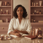 Melanin-rich Black woman with rich brown skin in a warm editorial beauty identity moment for Drugstore, Mid-Range, and Prestige: Where to Save and Where to Spend