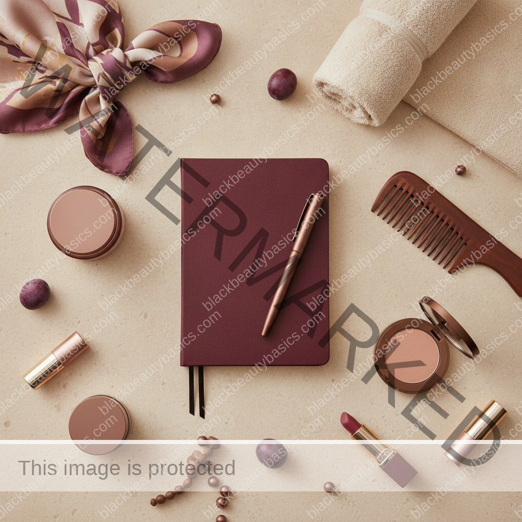 Clean intentional beauty flat lay for Drugstore, Mid-Range, and Prestige: Where to Save and Where to Spend in ivory plum bronze and soft gold tones