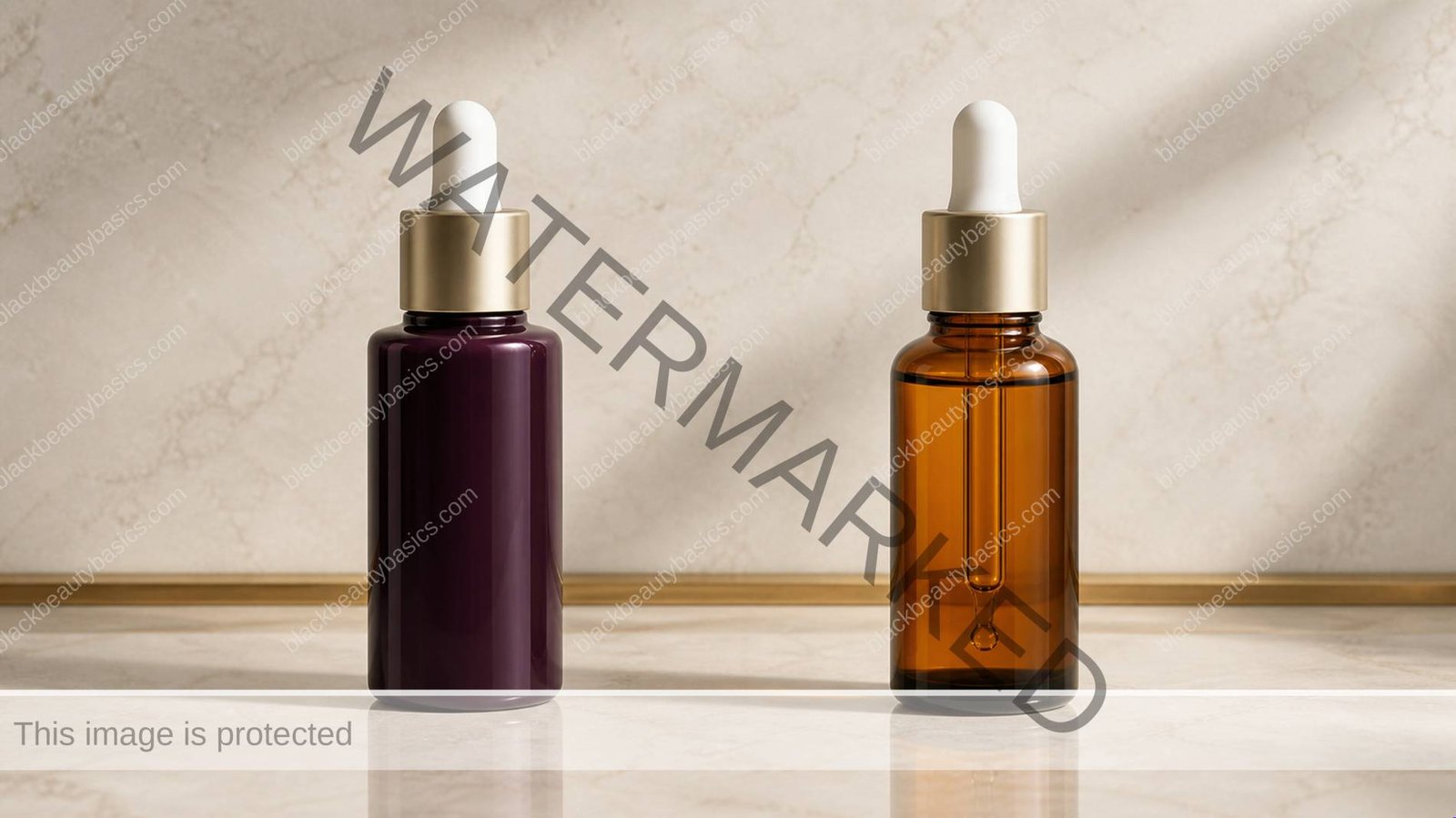 Two unbranded skincare serums arranged for an azelaic acid and vitamin C comparison