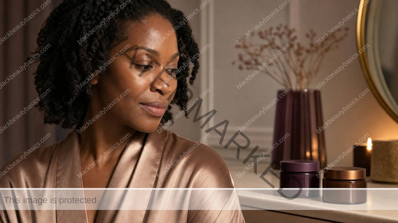 Black woman calmly choosing one overnight mask for a simple evening routine