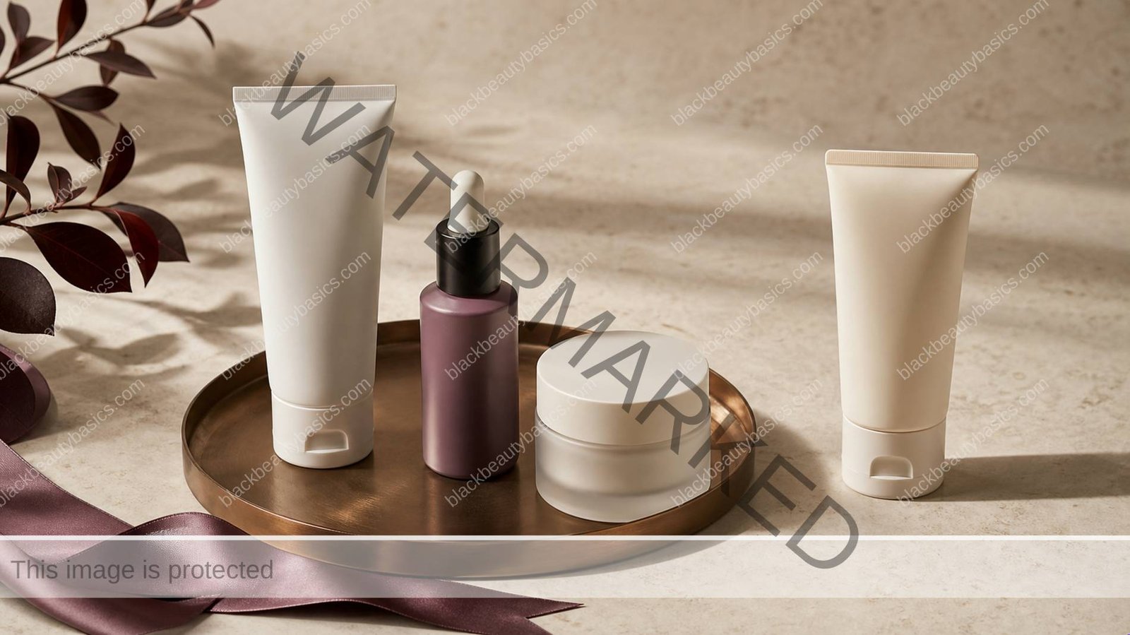 Simple evening skincare routine with cleanser bakuchiol-style serum moisturizer and sunscreen