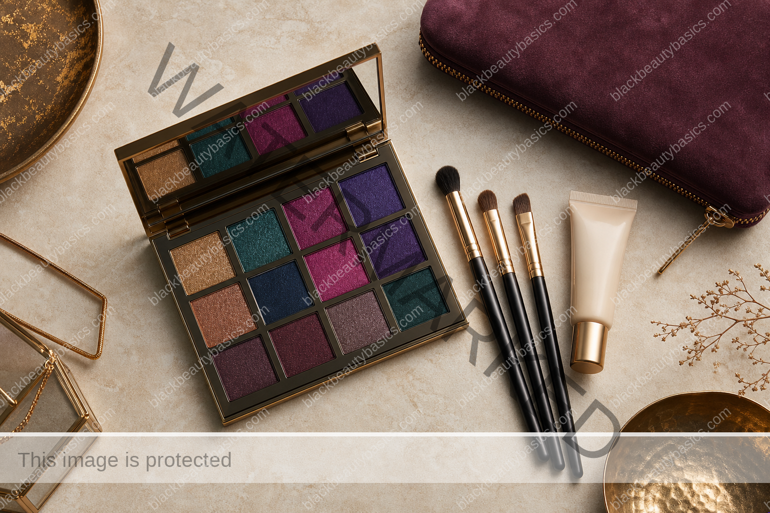Bold Eyeshadow on Dark Skin: Color Placement, Pigment, and Wearable Combinations — product flat lay