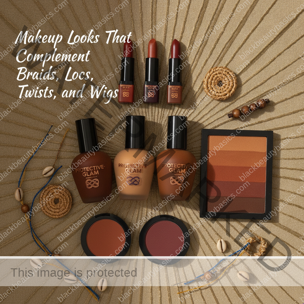Protective-Style Glam: Makeup Looks That Complement Braids, Locs, Twists, and Wigs — product flat lay