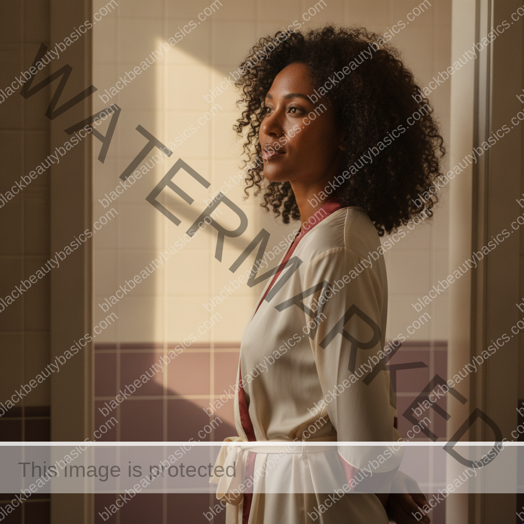 Black woman with rich brown skin keeping targeted moisturizer layering for dry patches and oily zones practical in daily life