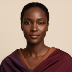 Black woman with rich brown skin representing targeted moisturizer layering for dry patches and oily zones
