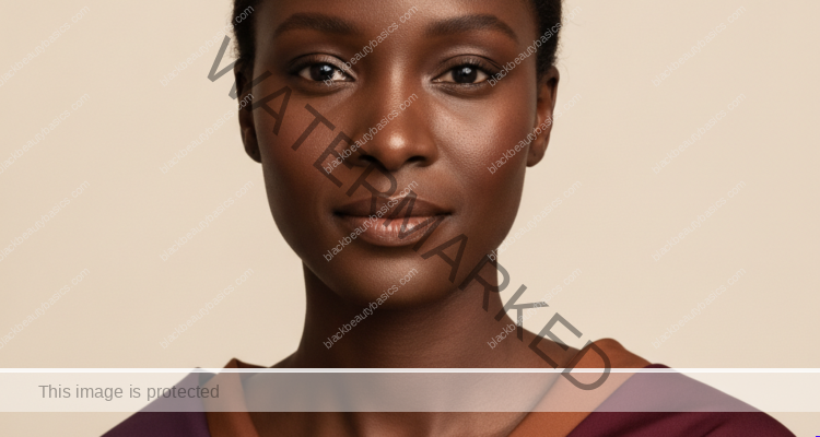 Black woman with rich brown skin representing targeted moisturizer layering for dry patches and oily zones