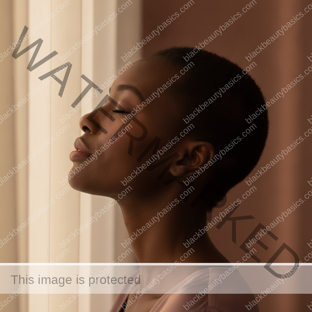 Black woman with comfortable melanin-rich skin after simplifying her routine