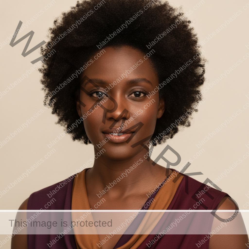 Black woman with rich brown skin representing a no-actives baseline routine for melanin-rich sensitive skin