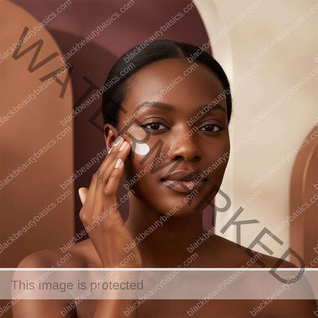 Black woman following one gentle step for a no-actives baseline routine for melanin-rich sensitive skin