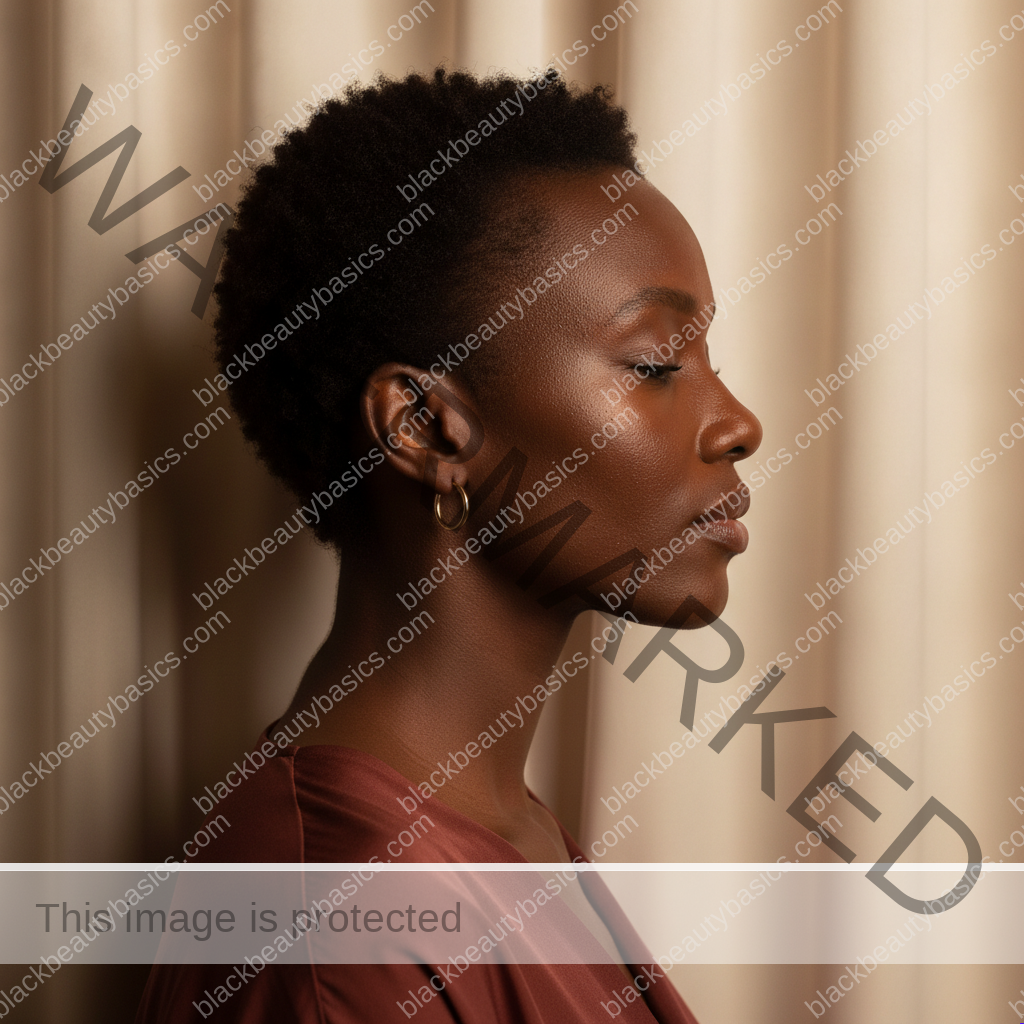 Black woman with comfortable melanin-rich skin after simplifying her routine
