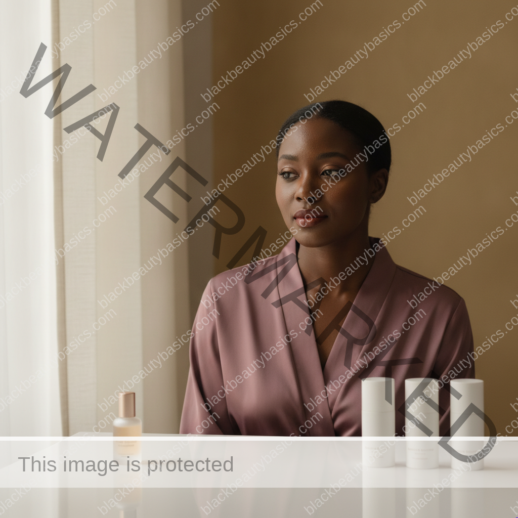 Black woman thoughtfully considering slowly reintroducing exfoliation after an overworked acid routine
