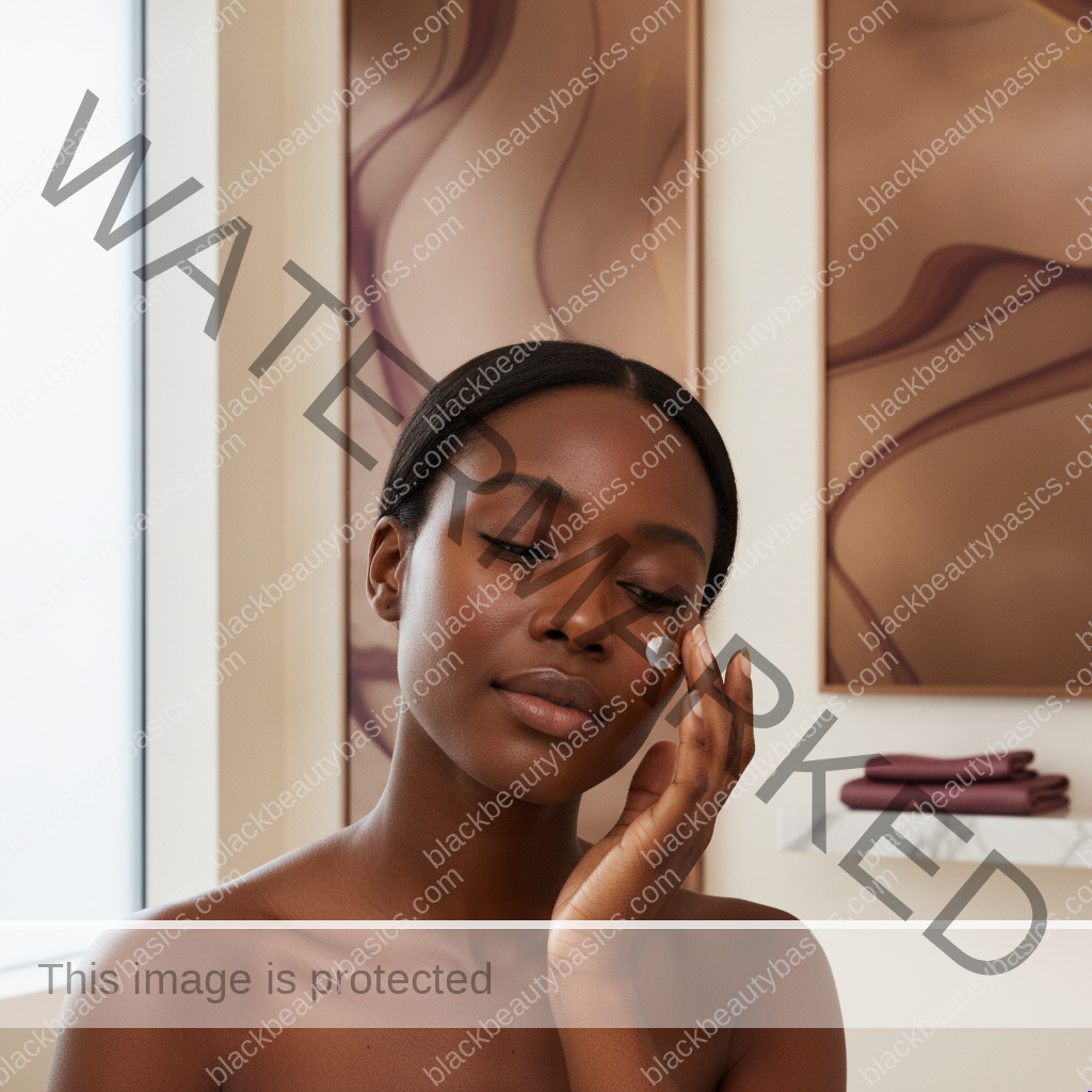 Black woman following one gentle step for slowly reintroducing exfoliation after an overworked acid routine