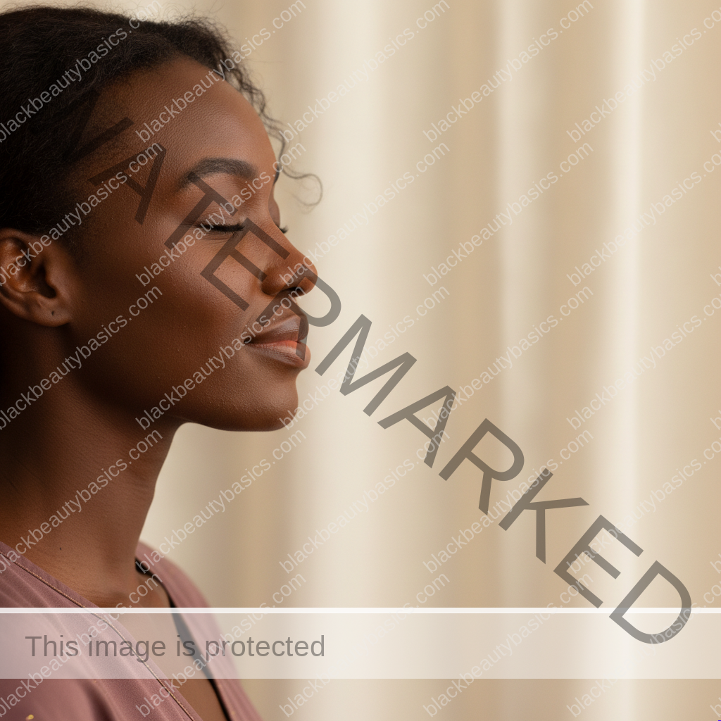 Black woman with comfortable melanin-rich skin after simplifying her routine