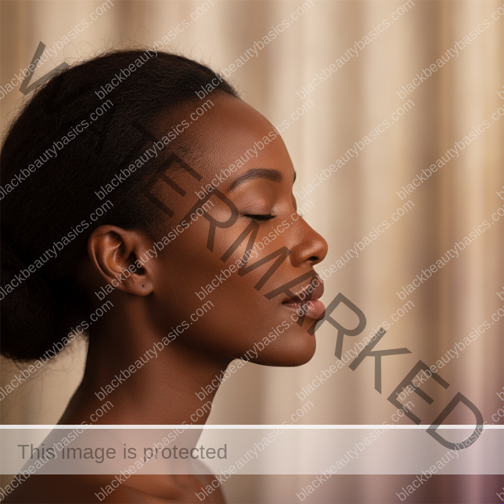 Black woman with comfortable melanin-rich skin after simplifying her routine