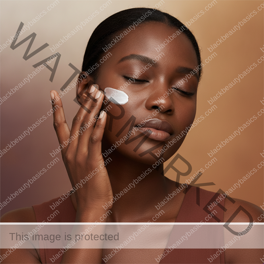 Black woman following one gentle step for a protective minimal routine for skin that feels burning and reactive
