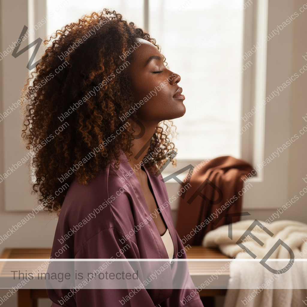 Black woman with rich brown skin keeping her skincare routine realistic