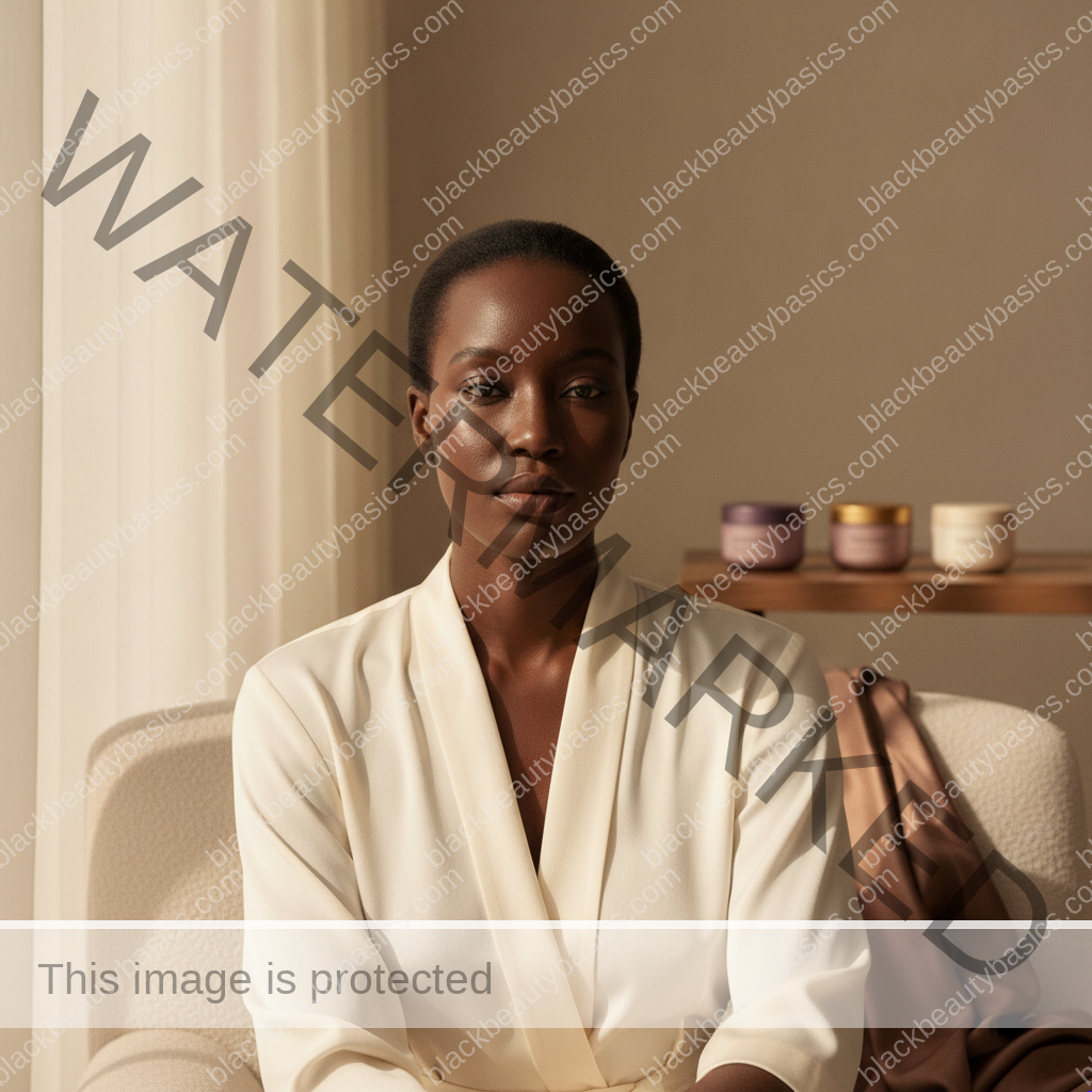 Black woman considering a practical skincare routine for ceramides, glycerin, and petrolatum: barrier ingredients explained for black skin