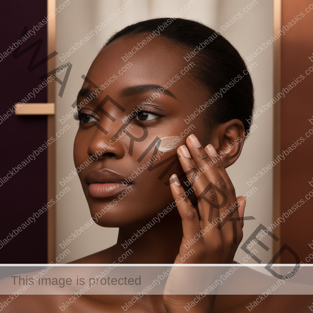 Black woman following a gentle skincare step for ceramides, glycerin, and petrolatum: barrier ingredients explained for black skin