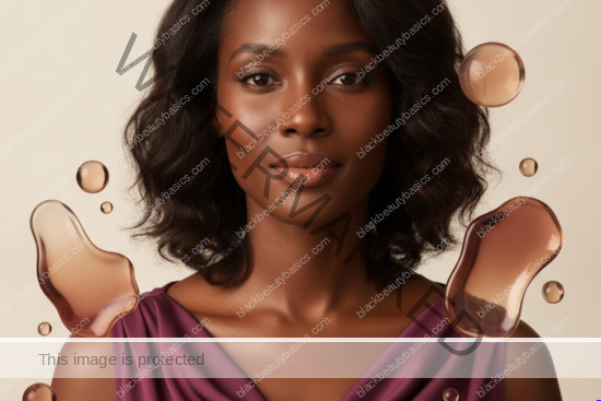 Black woman with rich brown skin in an editorial portrait for ceramides, glycerin, and petrolatum: barrier ingredients explained for black skin