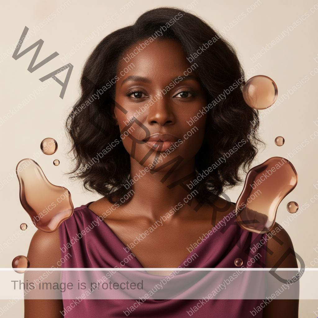 Black woman with rich brown skin in an editorial portrait for ceramides, glycerin, and petrolatum: barrier ingredients explained for black skin