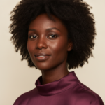 Black woman with rich brown skin in an editorial portrait for dark neck on black women: friction, hormones, and when to ask for help