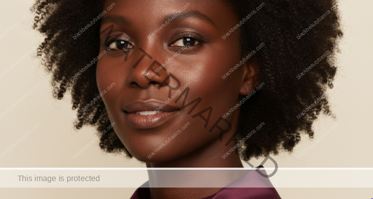 Black woman with rich brown skin in an editorial portrait for dark neck on black women: friction, hormones, and when to ask for help