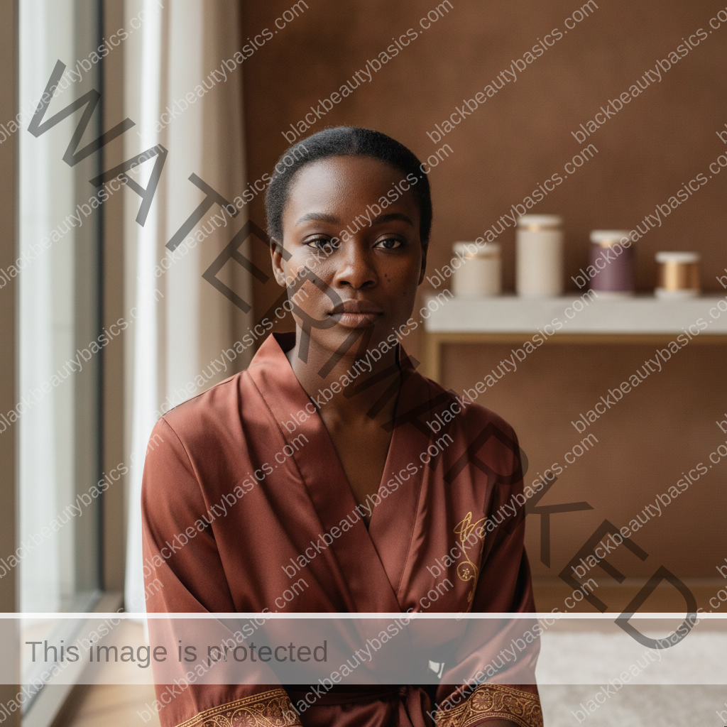 Black woman considering a practical skincare routine for dark spots after chemical peels on melanin-rich skin