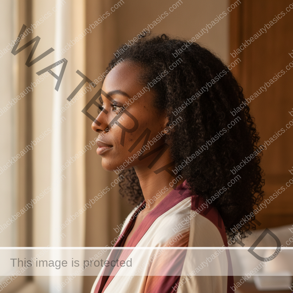 Black woman with rich brown skin keeping her skincare routine realistic