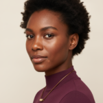 Black woman with rich brown skin in an editorial portrait for dark spots after chemical peels on melanin-rich skin