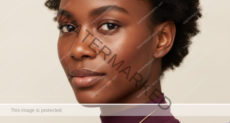Black woman with rich brown skin in an editorial portrait for dark spots after chemical peels on melanin-rich skin