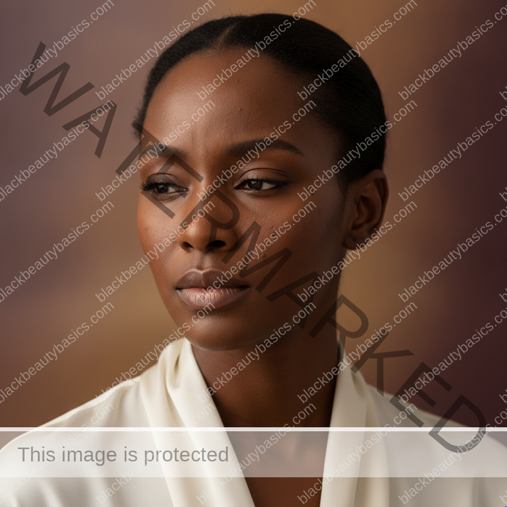 Black woman considering a gentle skincare plan for dark spots after picking pimples on melanin-rich skin