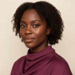 Black woman with rich brown skin in an editorial portrait for dark spots after picking pimples on melanin-rich skin
