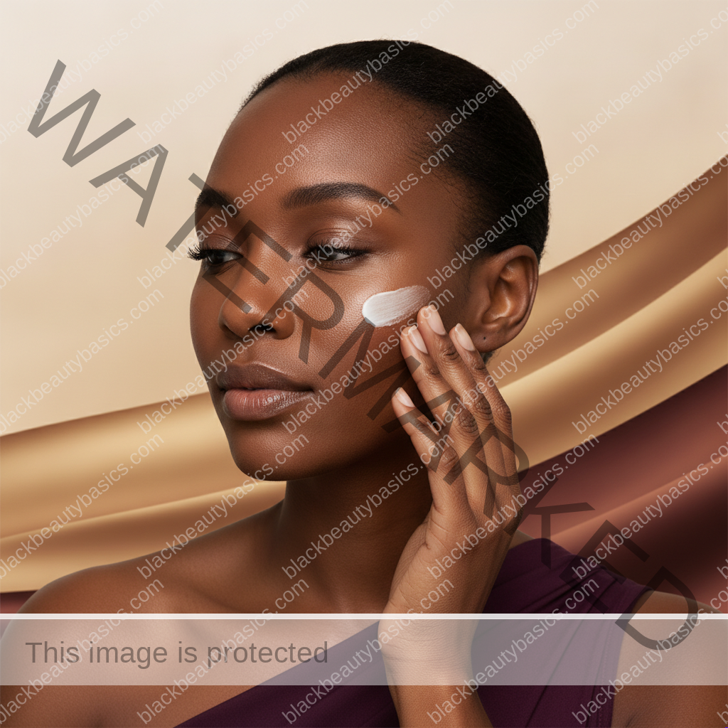 Black woman following a gentle skincare step for how to tell the difference between dry skin and dehydrated skin on deep tones