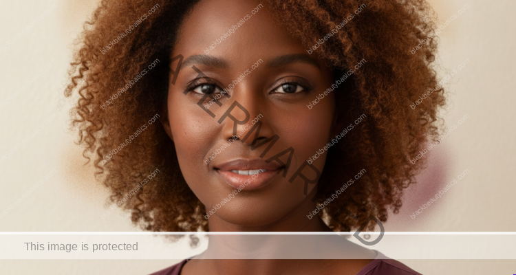 Black woman with rich brown skin in an editorial portrait for how to tell the difference between dry skin and dehydrated skin on deep tones