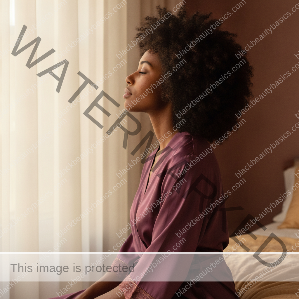 Black woman with rich brown skin keeping her skincare routine realistic