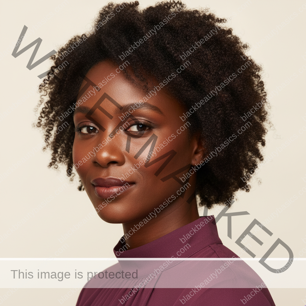 Black woman with rich brown skin in an editorial portrait for what to do when your skin looks dull but feels sensitive