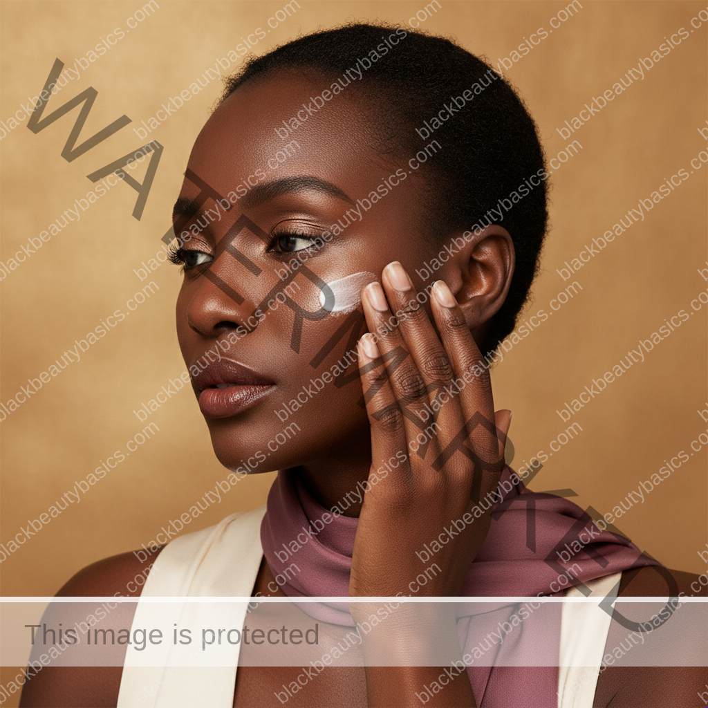 Black woman following a gentle skincare step for skincare routine for black women with hard water and dry skin