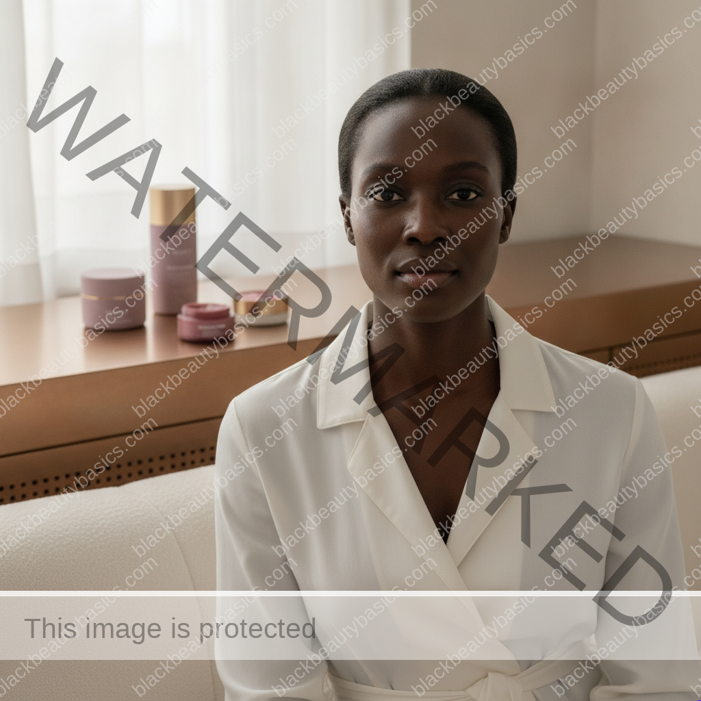 Black woman considering a practical skincare routine for how to know when your routine is finally working