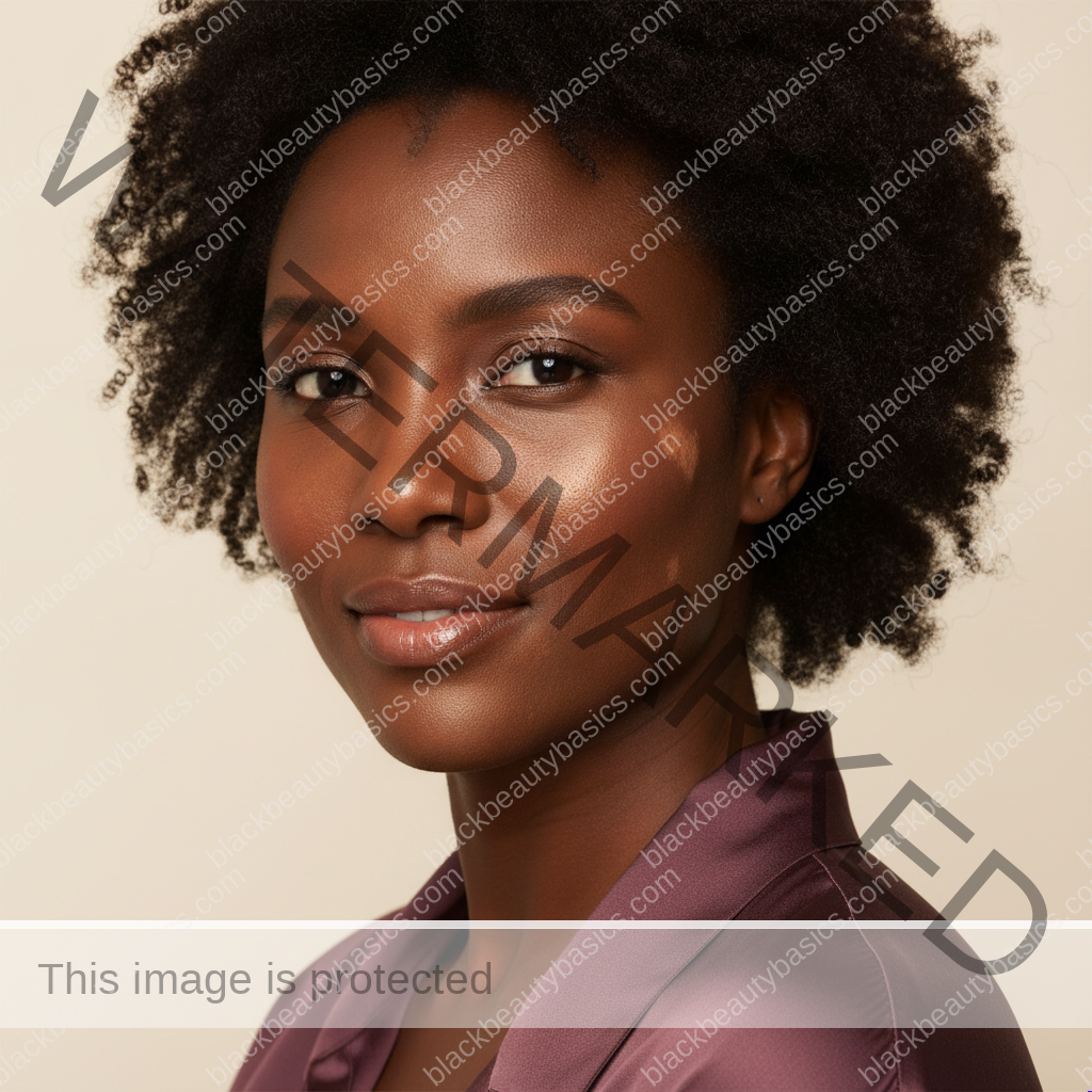 Black woman with rich brown skin in an editorial portrait for hyperpigmentation after inflammation: a complete guide for black skin