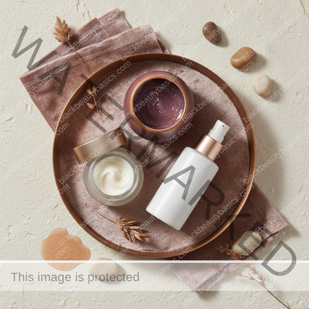 Unlabeled skincare products representing practical choices for how to layer niacinamide, azelaic acid, and sunscreen for dark spots