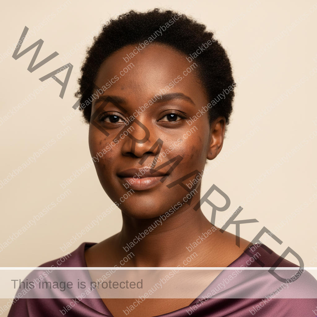 Black woman with rich brown skin in an editorial portrait for melasma on dark skin: how to approach care without panic
