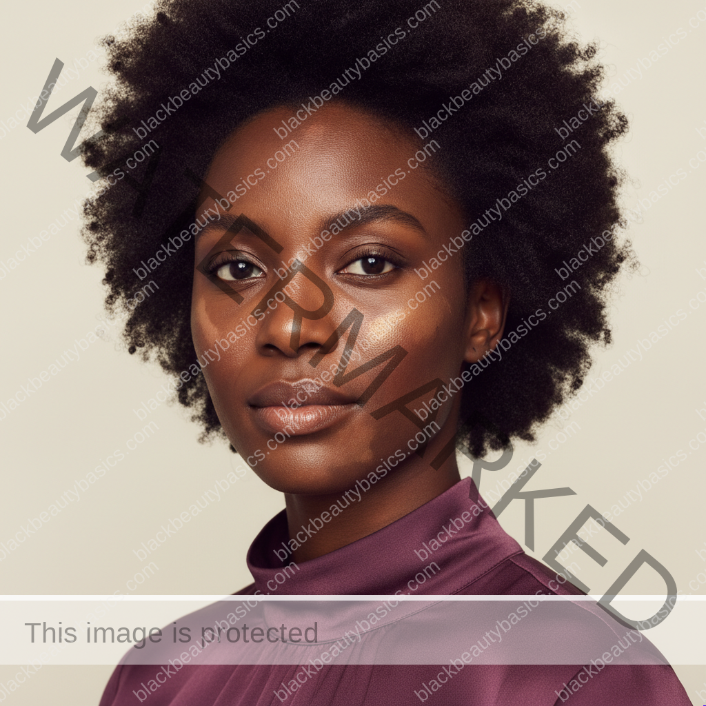 Black woman with rich brown skin in an editorial portrait for post-inflammatory hyperpigmentation timeline on deep skin