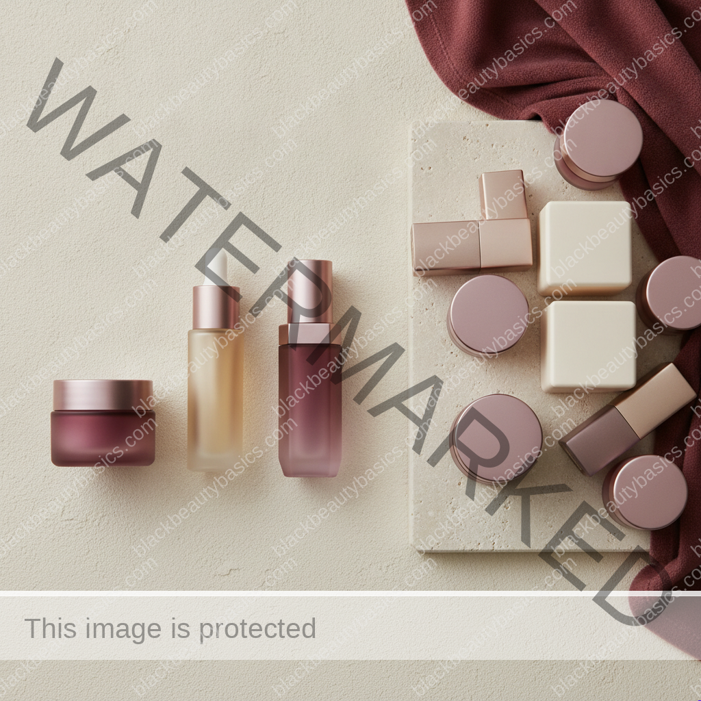 Simplified skincare setup related to post-inflammatory hyperpigmentation timeline on deep skin