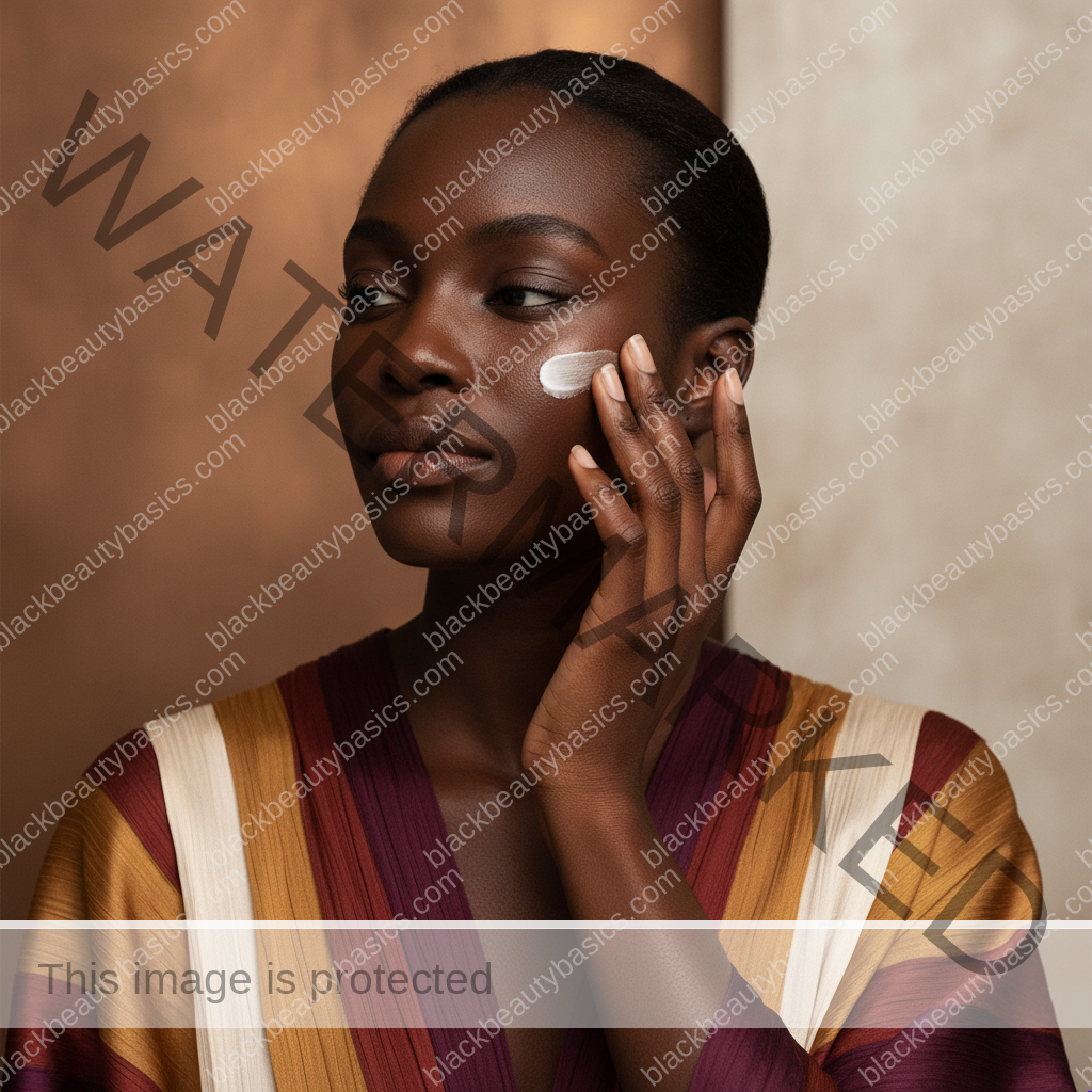 Black woman following a gentle skincare step for the bbb simple skincare reset checklist for melanin-rich skin