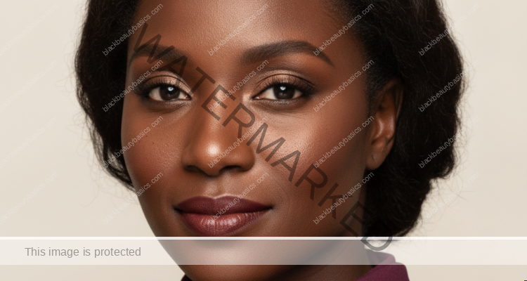 Black woman with rich brown skin in an editorial portrait for the bbb simple skincare reset checklist for melanin-rich skin